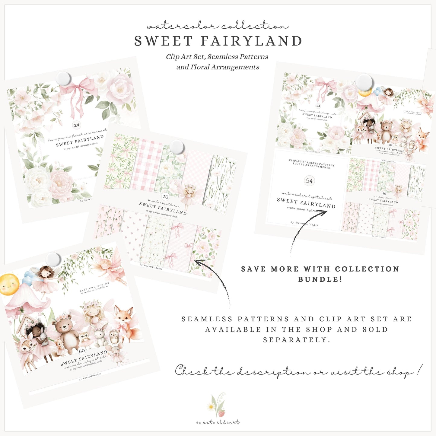 Sweet Fairyland - Floral Arrangements, Pink White Peonies, Garden Bows | 24 PNG