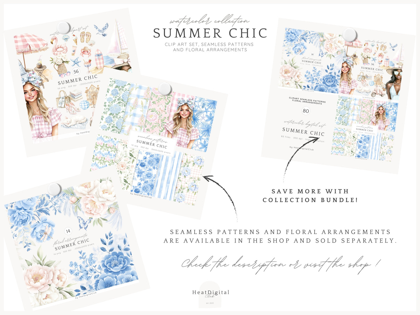 Summer Chic – Grandmillennial Vacation Clipart Set | 56 PNG