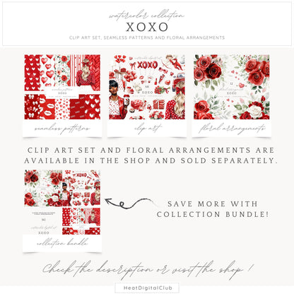 XOXO - Valentines Day Seamless Patterns, Romantic Love | 10 JPEG