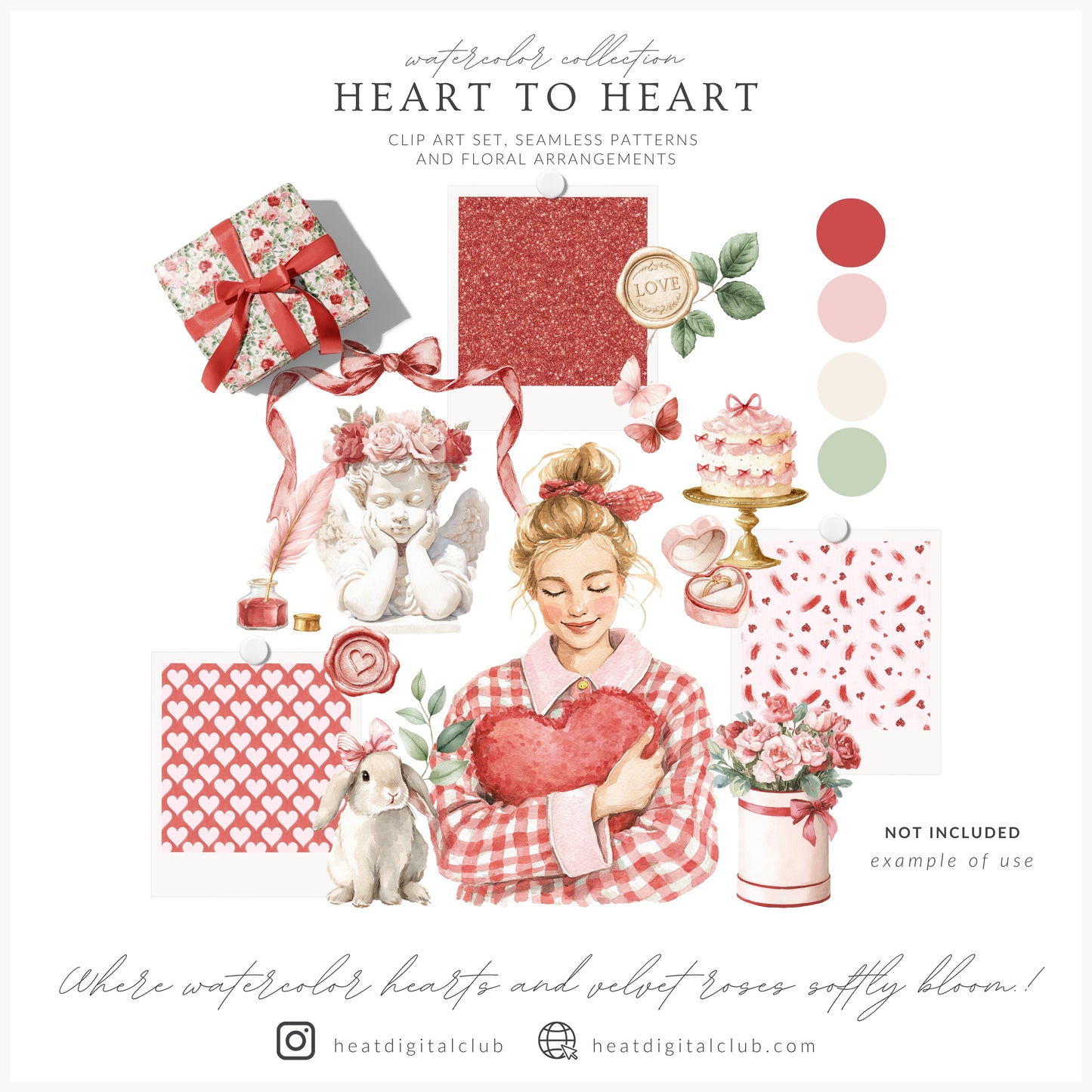 Heart to Heart - Valentine' Day Seamless Patterns, Red & Pink Romantic Love, Hearts Roses | 20 JPEG