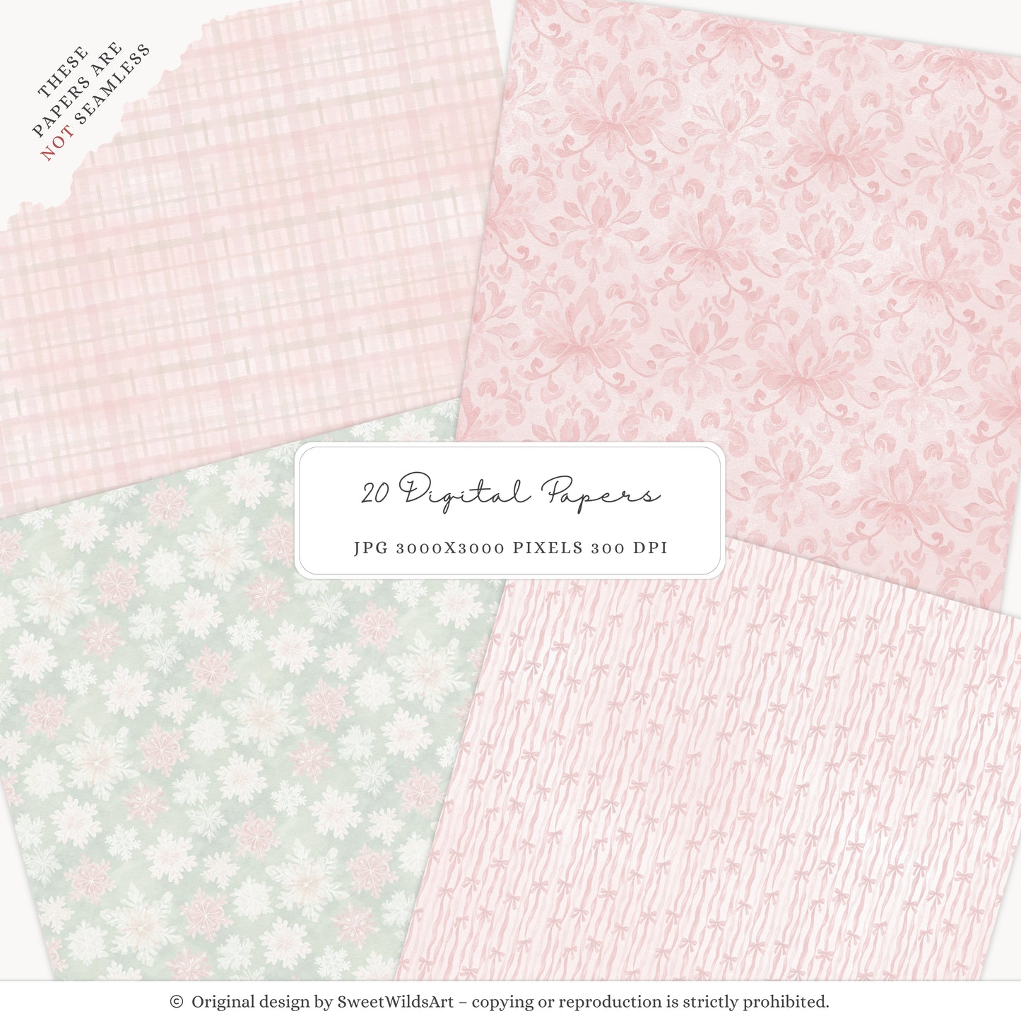 Holly Jolly - Christmas Digital Papers, Pink Red Holiday, Cozy Winter | 20 JPEG