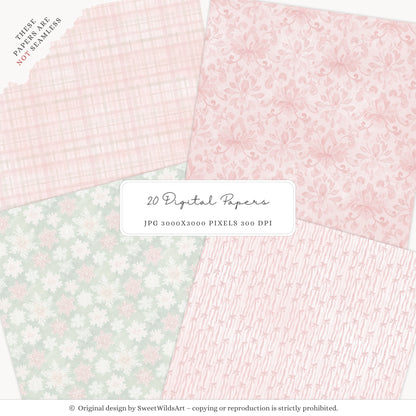Holly Jolly - Christmas Digital Papers, Pink Red Holiday, Cozy Winter | 20 JPEG