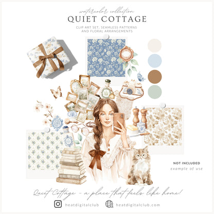Quiet Cottage - Seamless Patterns, French Cottagecore Hydrangea, Gingham, Chinoiserie, Vintage | 20 JPEG
