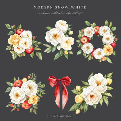 Modern Snow White - Floral Arrangements, White Peonies, Yellow Roses | 12 PNG