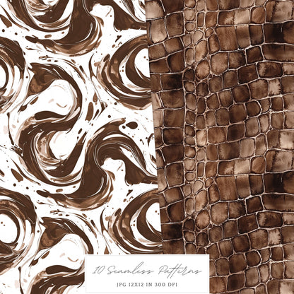 Chocolate Milk - Seamless Patterns, Cowhide, Leather, Knitted | 10 JPEG
