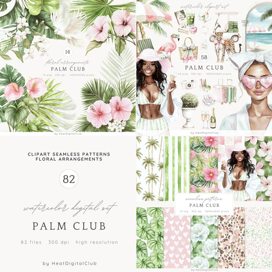 Palm Club - Collection BundleClipart, Beach Vacation | 82 PNG/JPEG