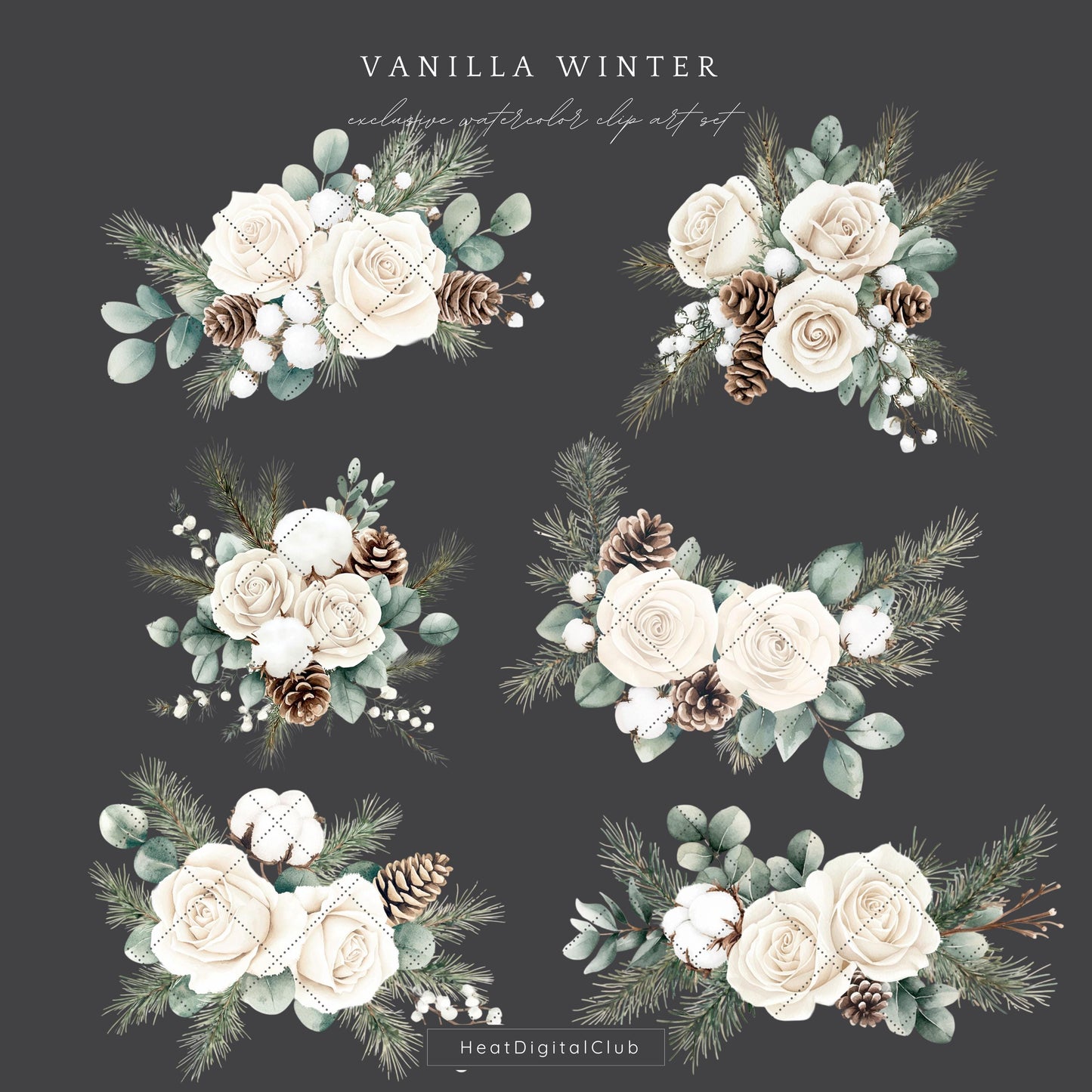 Vanilla Winter - Floral Arrangement, Cozy Roses Clipart, Poinsettia | 12 PNG
