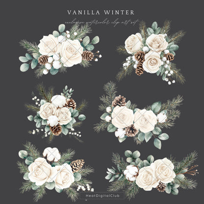 Vanilla Winter - Floral Arrangement, Cozy Roses Clipart, Poinsettia | 12 PNG