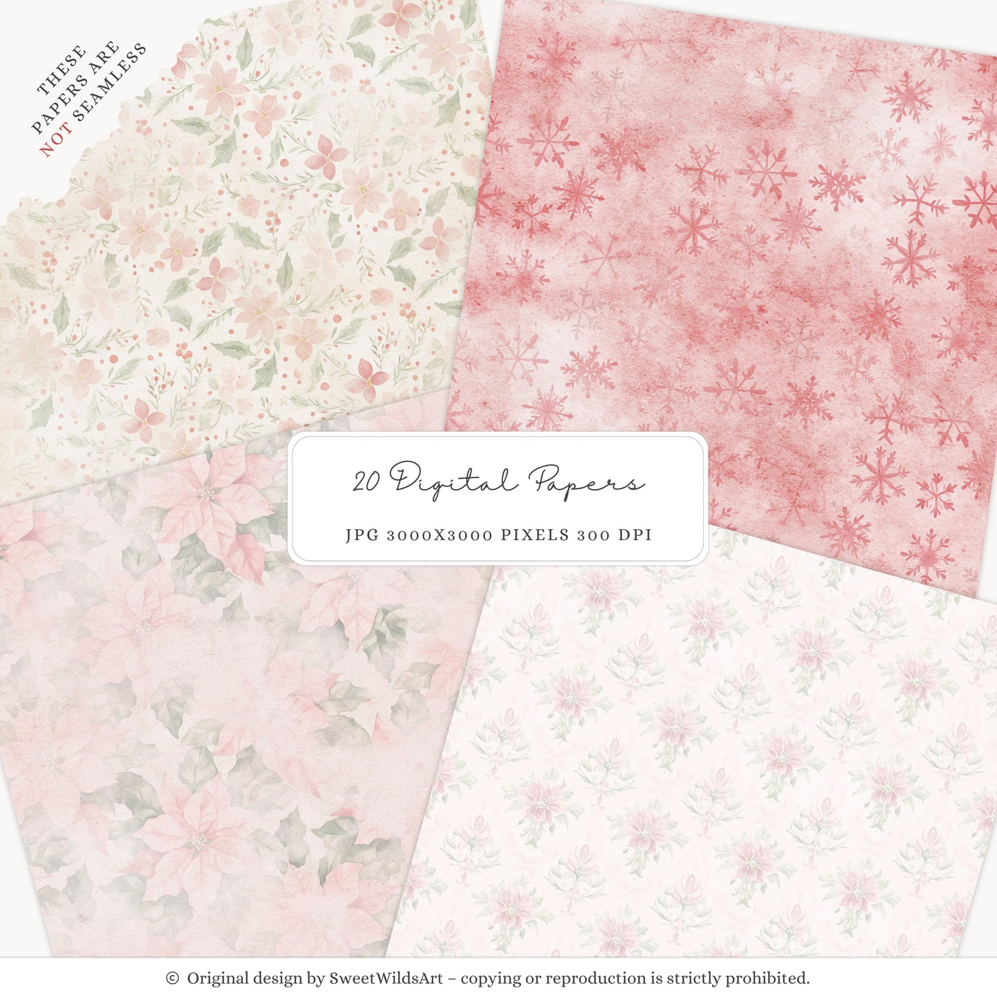 Holly Jolly - Christmas Digital Papers, Pink Red Holiday, Cozy Winter | 20 JPEG