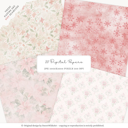Holly Jolly - Christmas Digital Papers, Pink Red Holiday, Cozy Winter | 20 JPEG