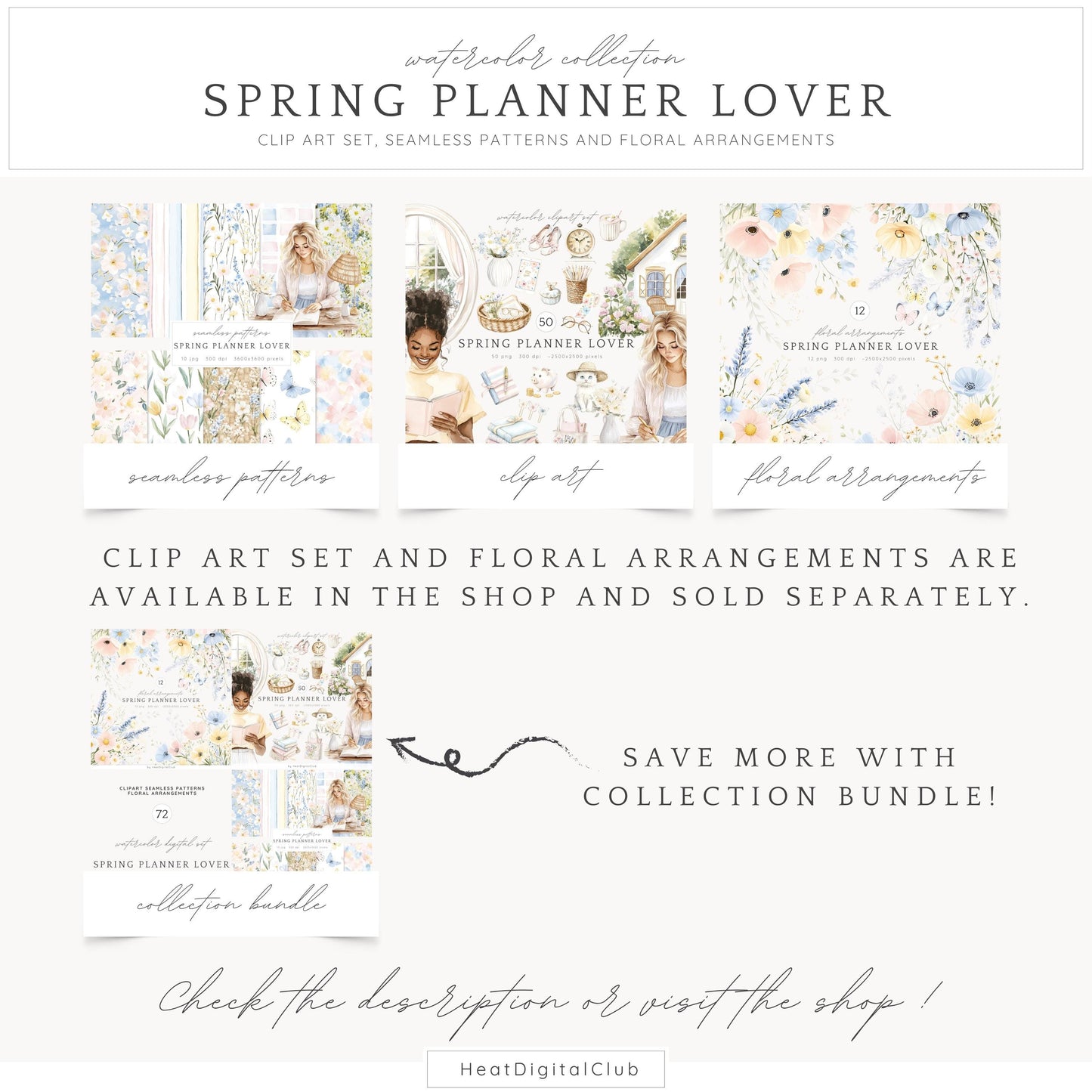 Spring Planner Lover - Seamless Patterns, Floral Pastel, Plaid | 10 JPEG