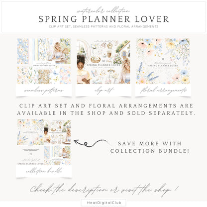 Spring Planner Lover - Seamless Patterns, Floral Pastel, Plaid | 10 JPEG