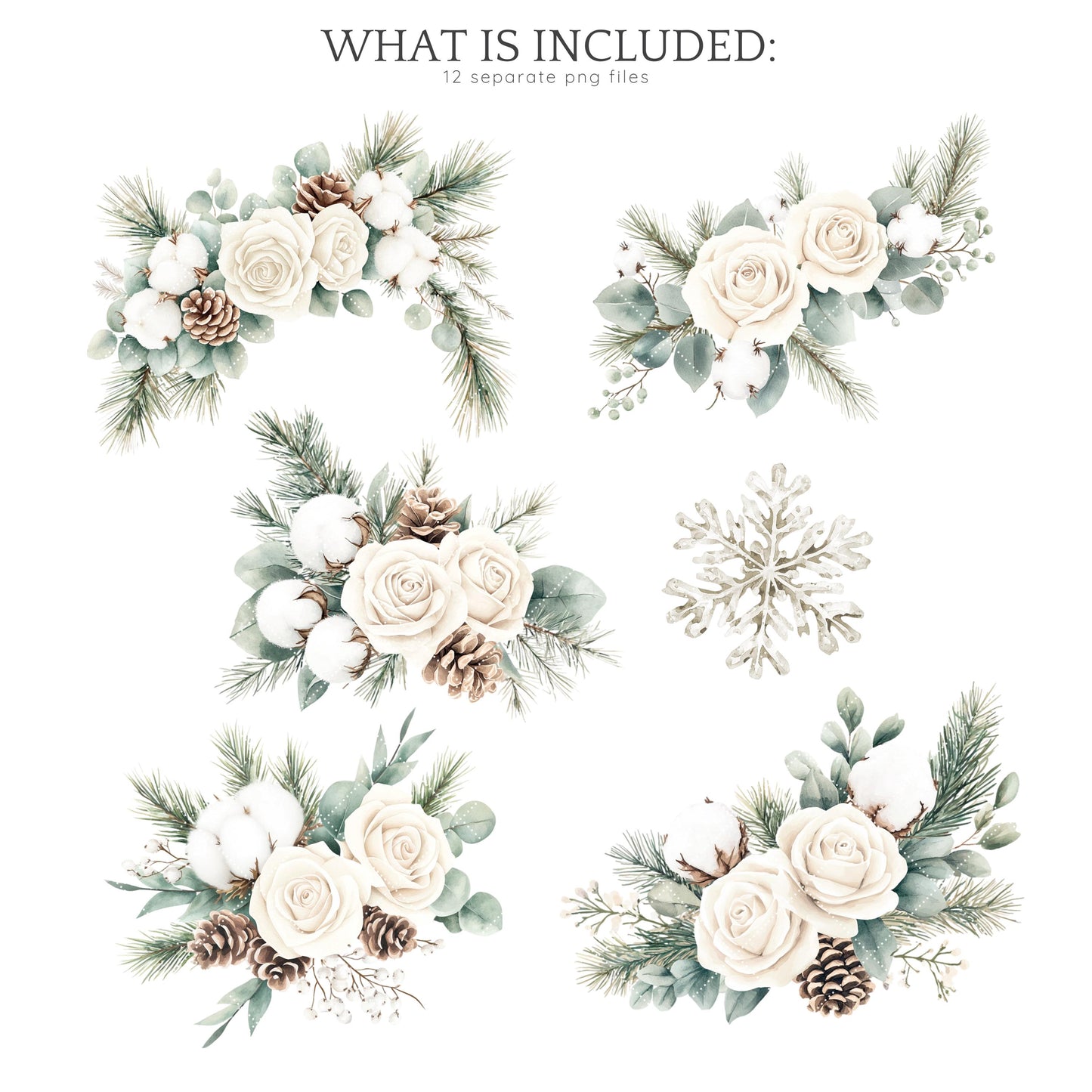 Vanilla Winter - Floral Arrangement, Cozy Roses Clipart, Poinsettia | 12 PNG