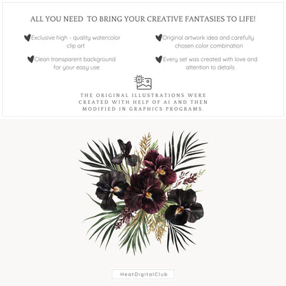 Gothic Summer - Floral Arrangements, Moody Botanical Clipart | 14 PNG