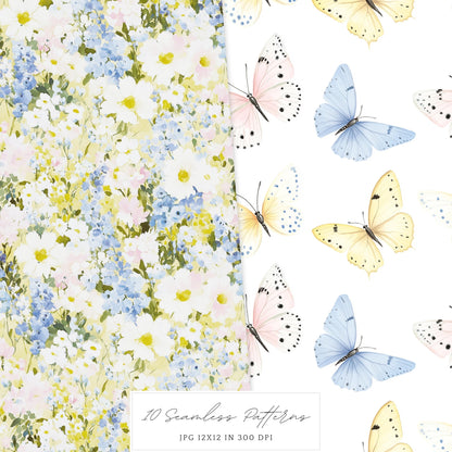 Spring Planner Lover - Seamless Patterns, Floral Pastel, Plaid | 10 JPEG