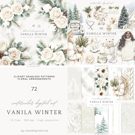Vanilla Winter - Collection Bundle, Cozy Clipart, Rustic, Cottagecore | 72 PNG/JPEG