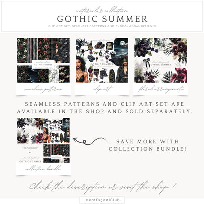 Gothic Summer - Floral Arrangements, Moody Botanical Clipart | 14 PNG