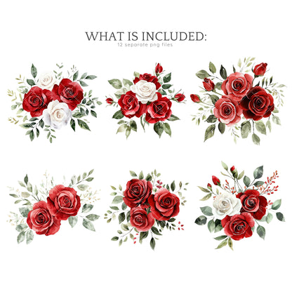 XOXO - Valentines Day Floral Arrangements Clipart, Red Roses | 12 PNG