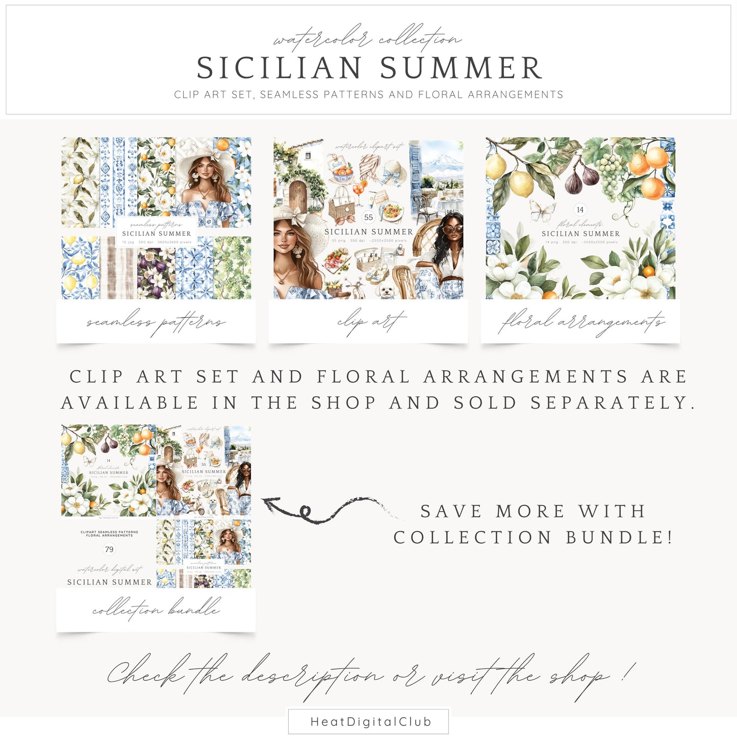 Sicilian Summer - Seamless Patterns, Italian Tile, Floral | 10 JPEG