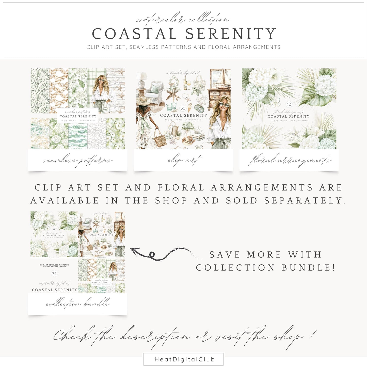 Coastal Serenity - Seamless Patterns, Beach, Neutral, Summer | 10 JPEG