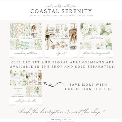 Coastal Serenity - Seamless Patterns, Beach, Neutral, Summer | 10 JPEG