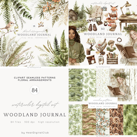 Woodland Journal - Collection Bundle, Cottagecore, Rustic ClipArt | 84 PNG/JPEG