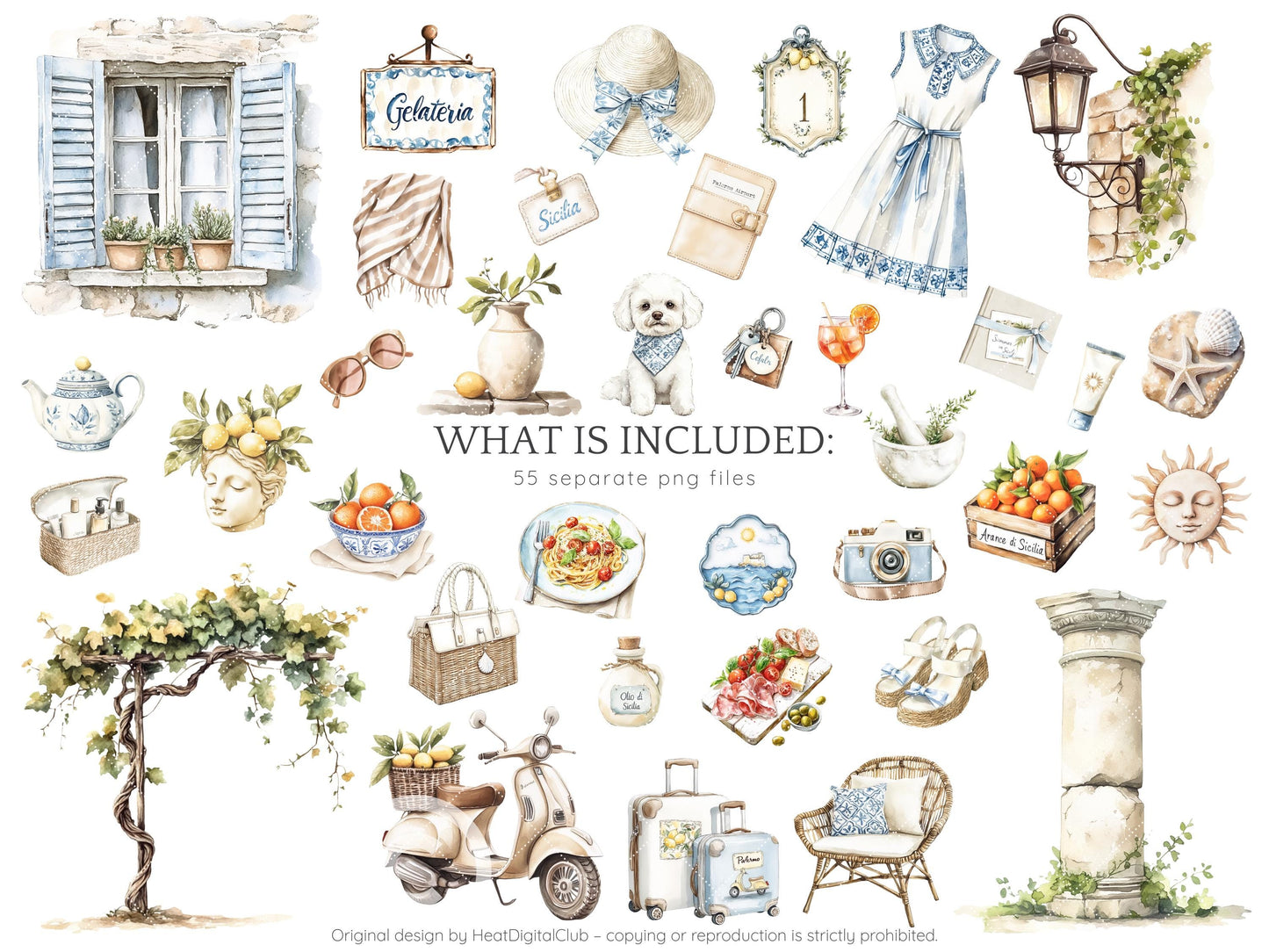 Sicilian Summer - Mediterranean Vacation, Italy Coastal Clipart | 55 PNG