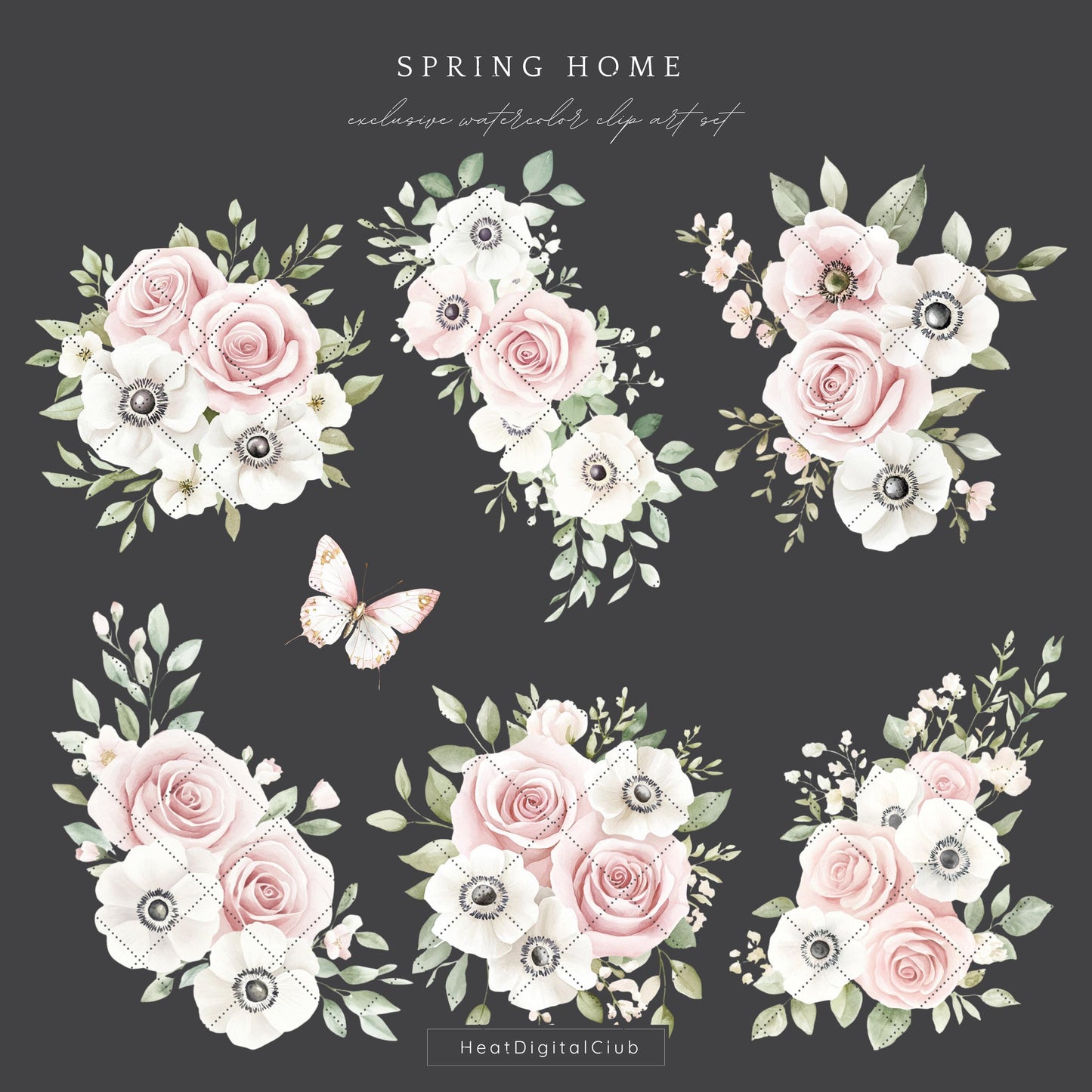 Spring Home - Floral Arrangements ClipArt, Gentle Spring Flowers | 12 PNG