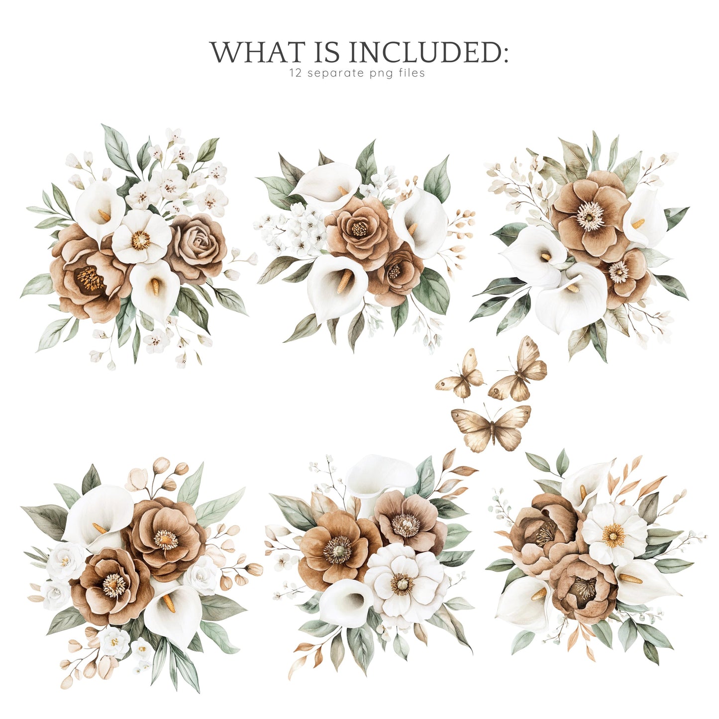 Mocha Spring - Floral Arrangements, Gentle Calla Lillies | 12 PNG