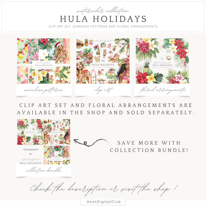 Hula Holidays - Seamless Patterns, Hawaiian Christmas, Ocean | 10 JPEG