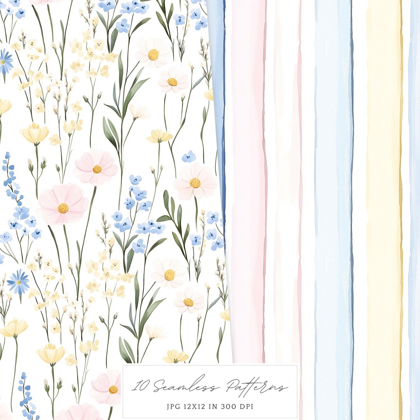Spring Planner Lover - Seamless Patterns, Floral Pastel, Plaid | 10 JPEG