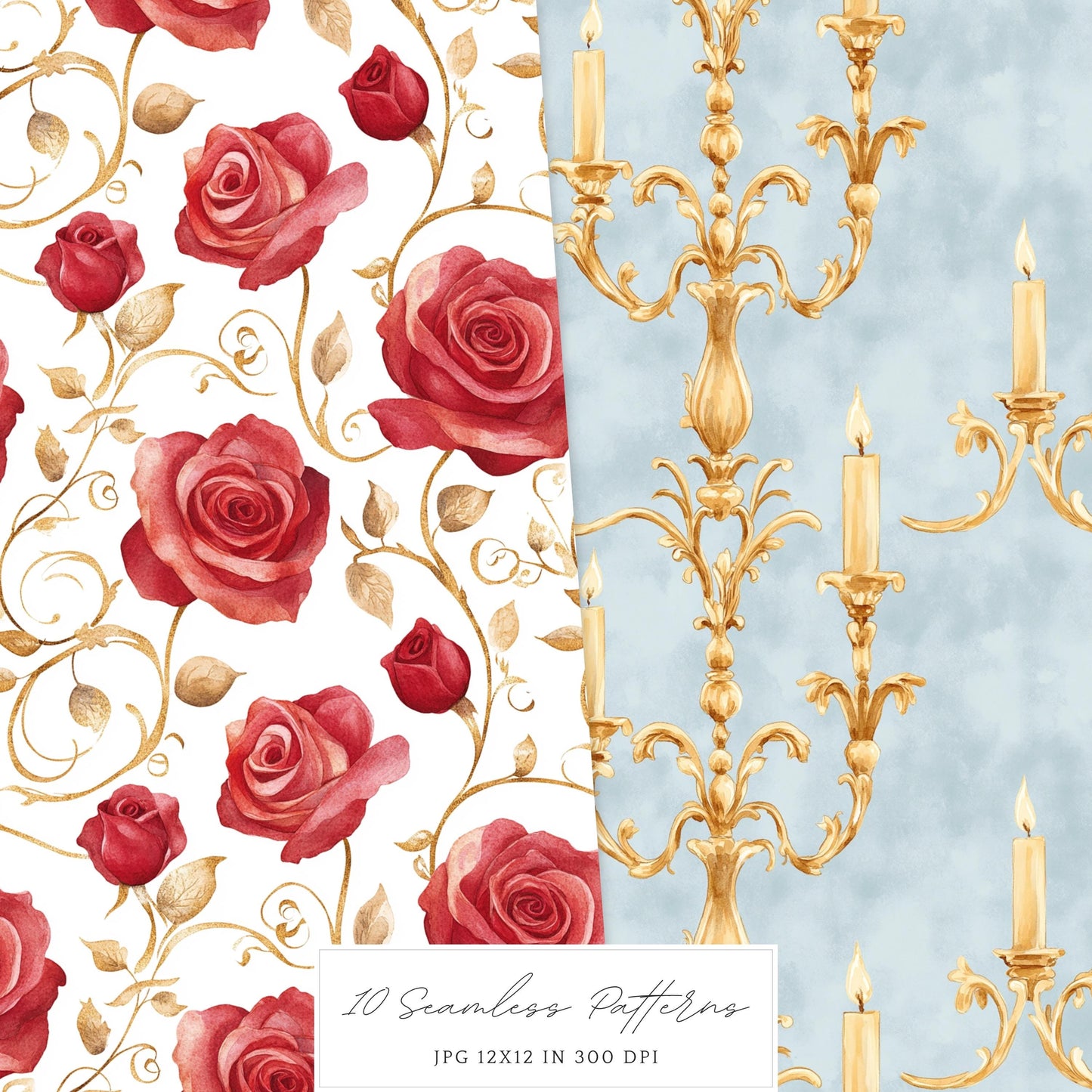 Belle's Modern Tale - Seamless Fantasy Pattern,Roses | 10 JPEG