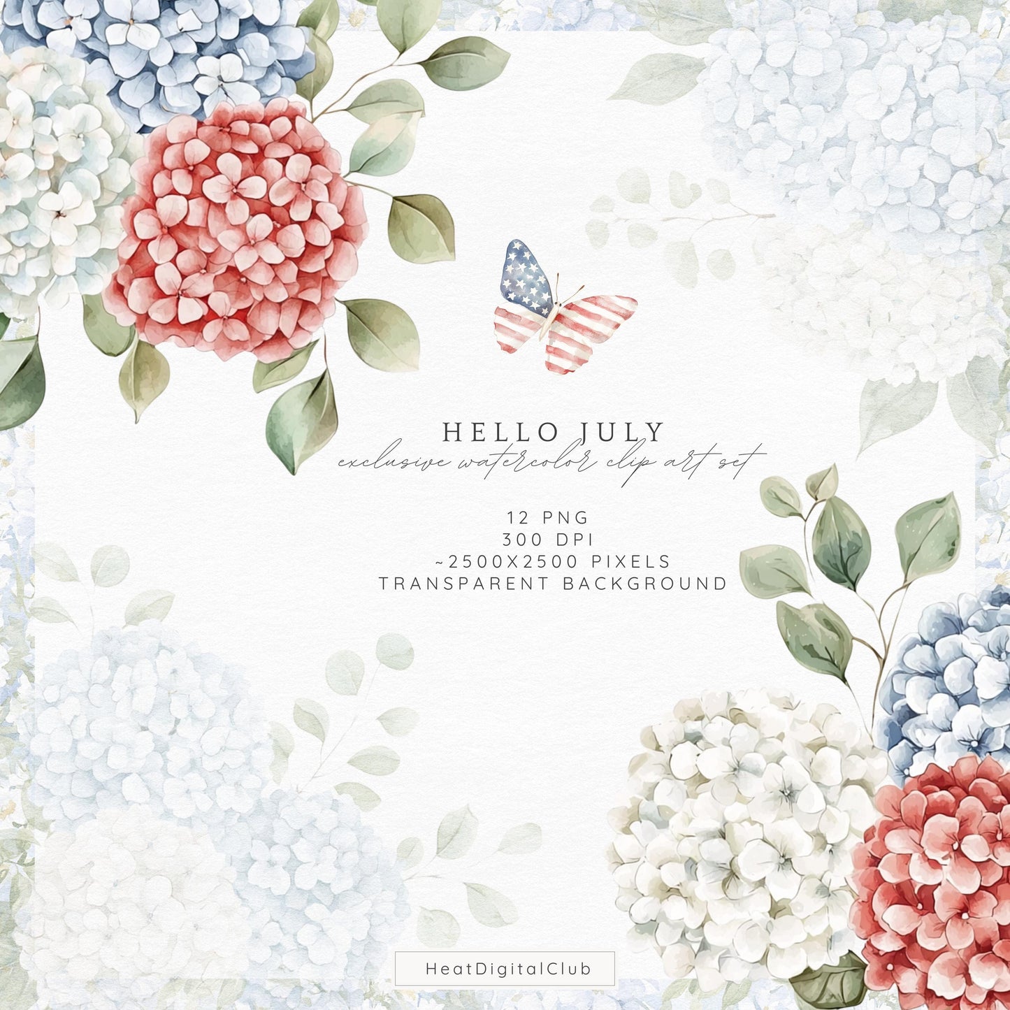 Hello July - Floral Arrangements, Patriotic bouquet, Independence Day | 12 JPEG