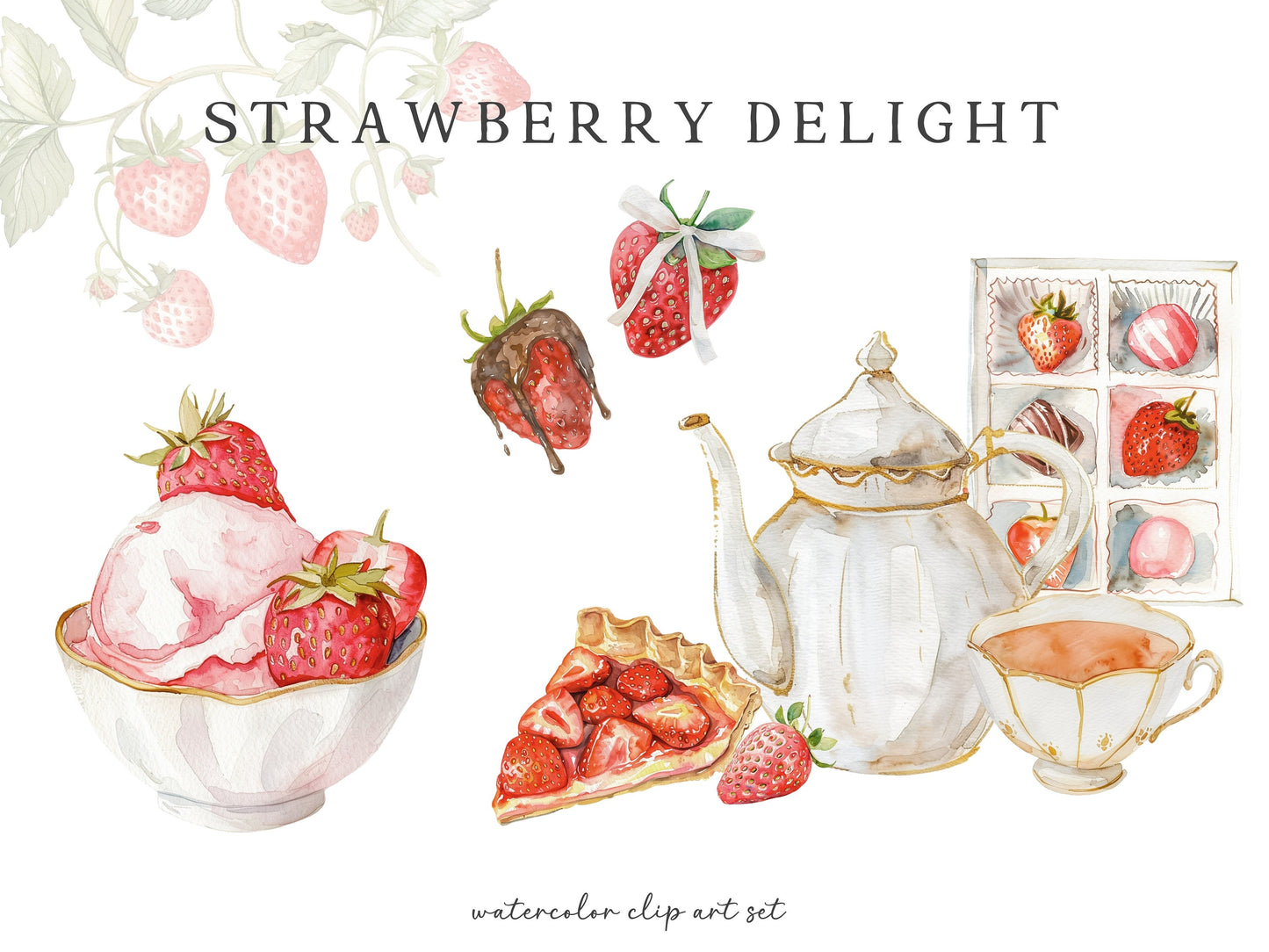 Strawberry Delight -Strawberries Clipart, Desserts, Ice Cream, Cupcake, Berries | 36 PNG