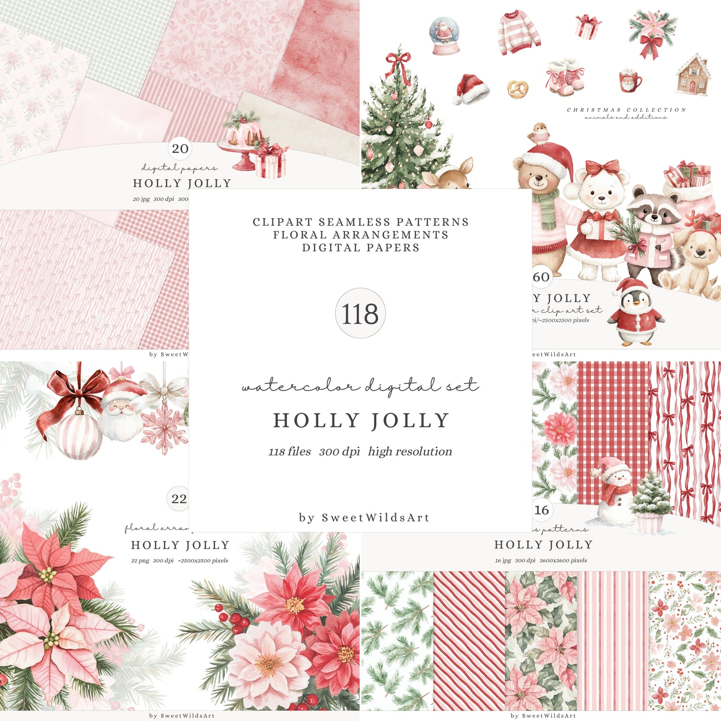 Holly Jolly - Christmas Collection Bundle, Baby Animals, Kids Holiday, Cozy Winter | 118 PNG/JPEG
