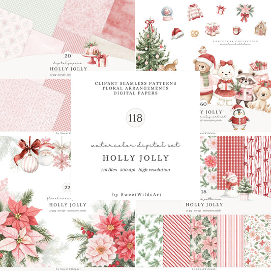 Holly Jolly - Christmas Collection Bundle, Baby Animals, Kids Holiday, Cozy Winter | 118 PNG/JPEG