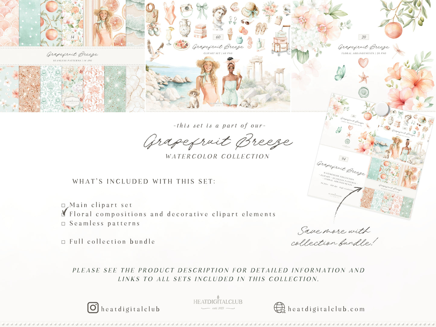 Grapefruit Breeze - Floral Arrangements, Summer Flowers Clipart, Tropical Florals, Citrus | 20 PNG