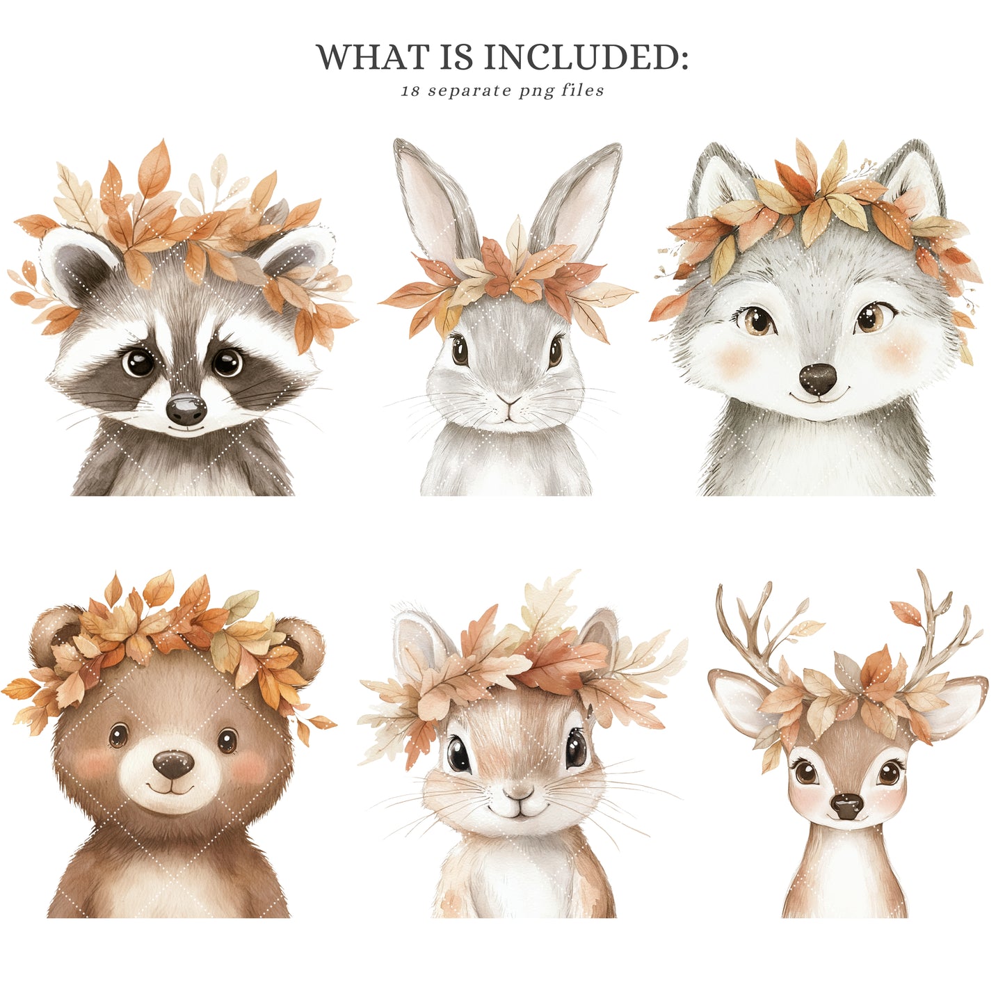 Fall Portraits - Cute Animals Clipart, Baby Shower, Autumn Nursery | 18 PNG