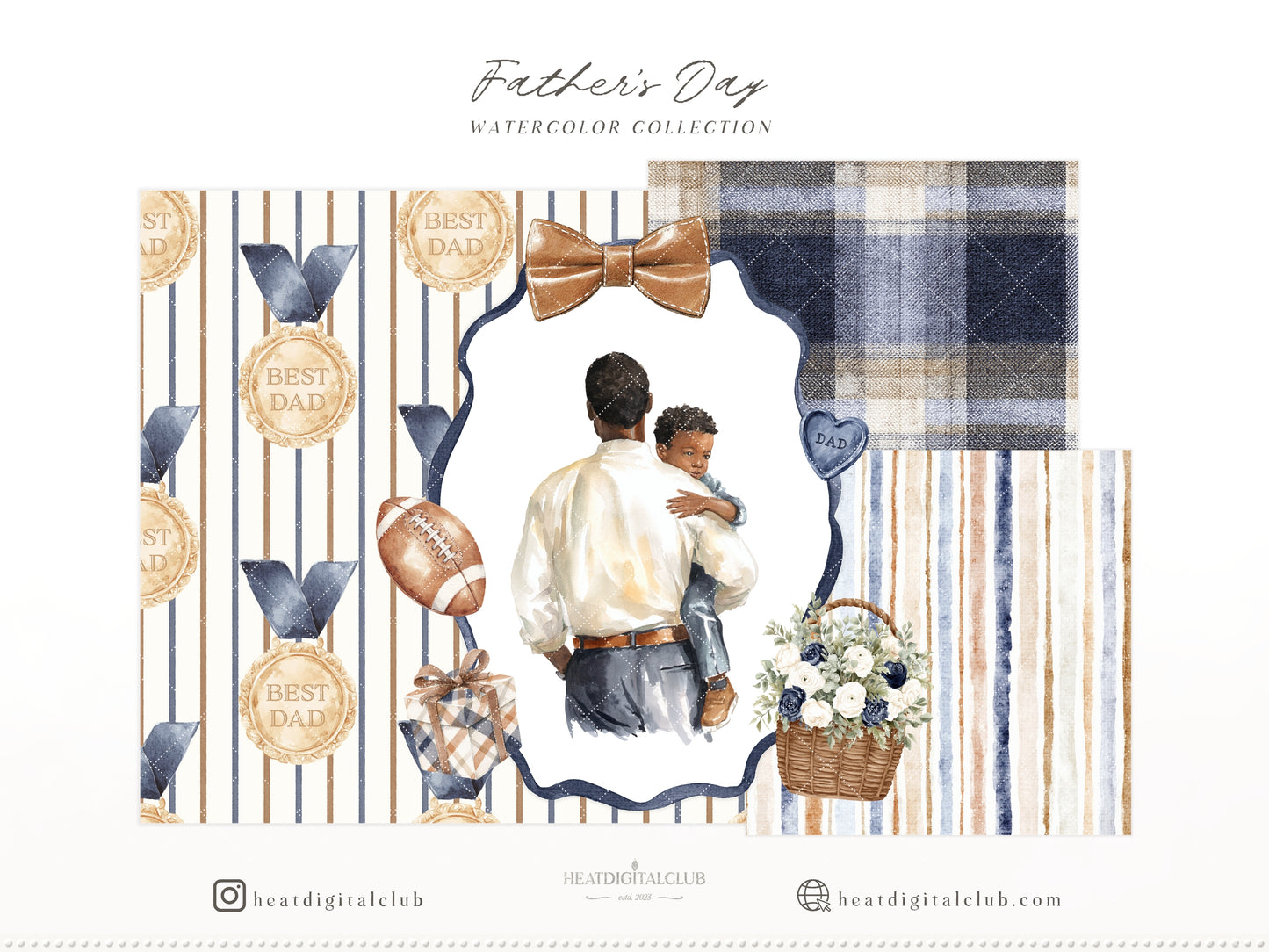 Fathers Day - Dad and Baby Animals Clipart, Vintage Dad, Masculine Clipart | 75 PNG/JPEG