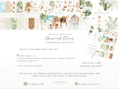 Coconut Dune - Tropical Summer Clipart, Beach Aesthetic, Neutral Coastal Elements, Resort Vacation | 60 PNG