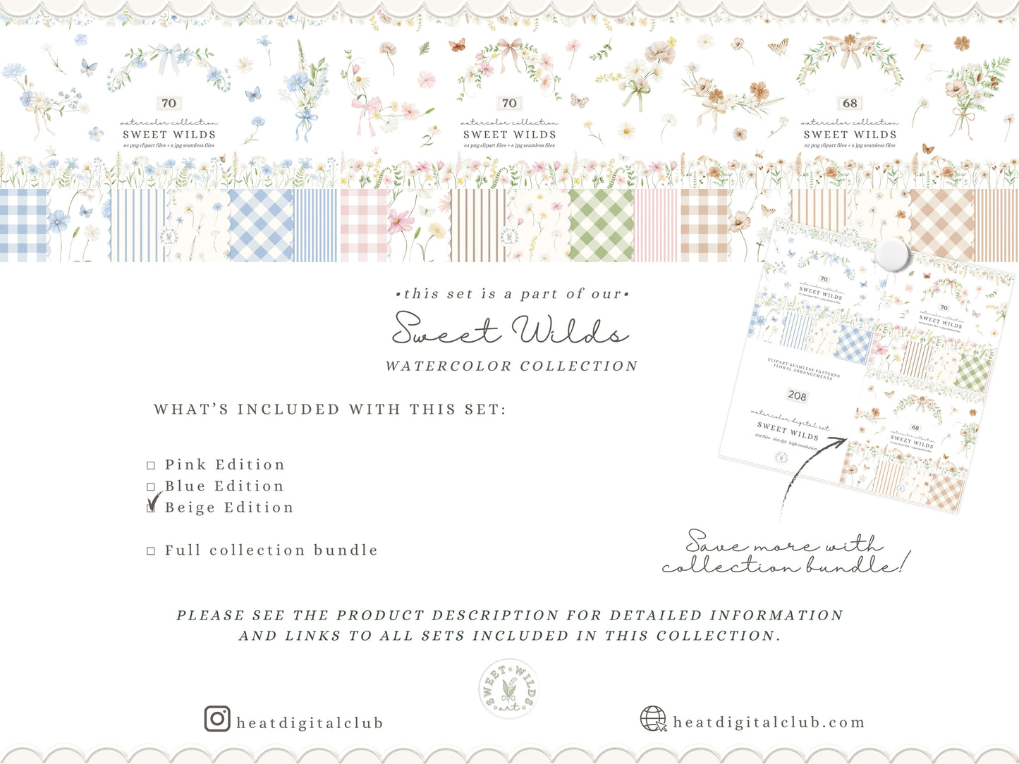 Sweet Wilds - Flowers Clipart, Meadow Flowers, Neutral Floral, Beige Ivory Flowers, Wildflower Baby Shower | 68 PNG/JPEG