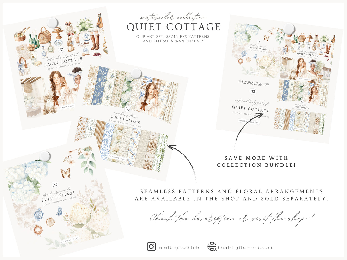 Quiet Cottage - Clipart, French Country Cottagecore, Rustic Vintage Aesthetic | 70 PNG