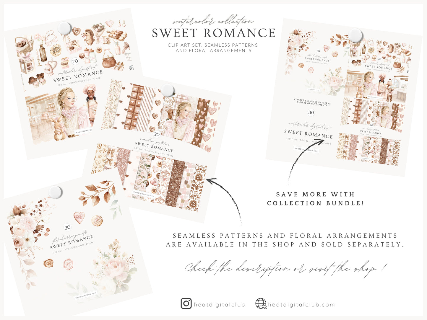 Sweet Romance - Valentine's Day Bakery Clipart, Romantic Baking, Love Aesthetic | 70 PNG