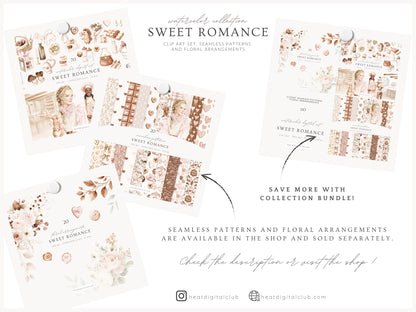 Sweet Romance - Valentine's Day Bakery Clipart, Romantic Baking, Love Aesthetic | 70 PNG