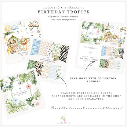 Birthday Tropics - Jungle Clipart, Baby Animals, Tropical, Safari Nursery | 75 PNG