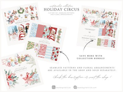 Holiday Circus - Christmas Clipart, Cute Festive Animals, Holiday Carnival  | 62 PNG