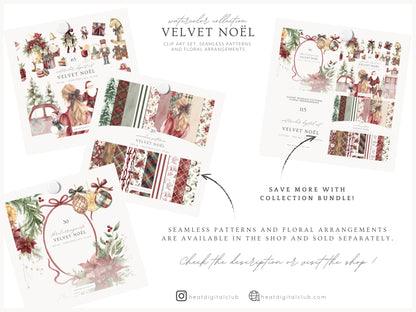 Velvet Noël - Clipart, Cozy Winter Holiday, Christmas, Grandmillennial Cottagecore | 65 PNG