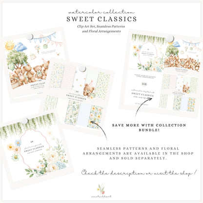 Sweet Classics - Teddy Bear Clipart, Pastel Birthday Bears Toys, Cute Baby Animals, Sweet Nursery | 60 PNG