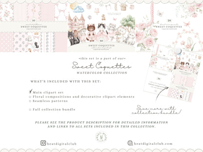 Sweet Coquettes - Kitten Clipart, Cute Pink Cats, Coquette Nursery, Baby Girl Graphics, Ballet Cat | 60 PNG