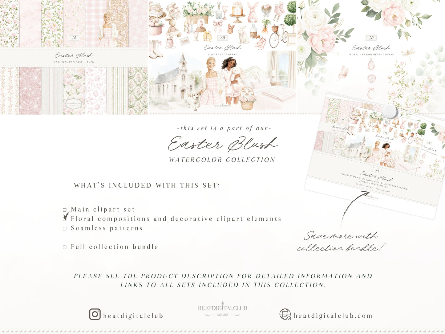 Easter Blush - Floral Arrangements Clipart, Pink Roses Bouquets, Spring Floral, Elegant Easter | 20 PNG